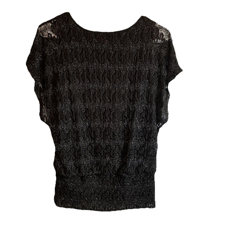 Women's Cato Black Sparkle Short Sleeve Blouse‎ Top Lined Stretch Top - Size S - Picture 2 of 8